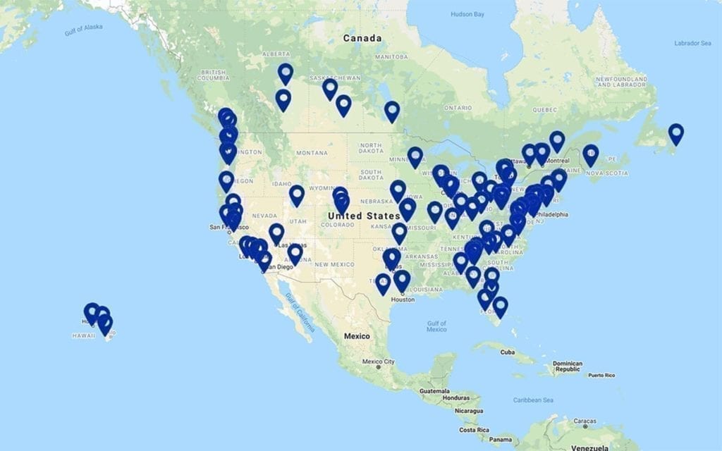 Map of North America Access document scanning facilities across the US