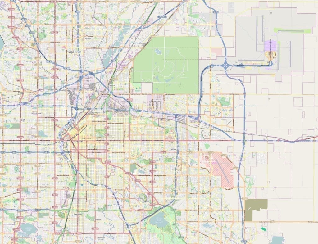 Map of the city of Denver.