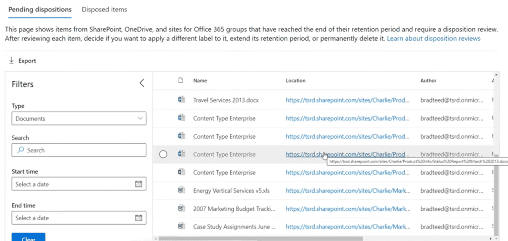 Disposition in microsoft 365 is configurable